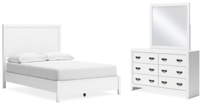 Binterglen Full Panel Bed with Mirrored Dresser, White