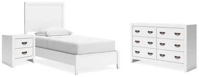 Binterglen Twin Panel Bed with Dresser and Nightstand, White