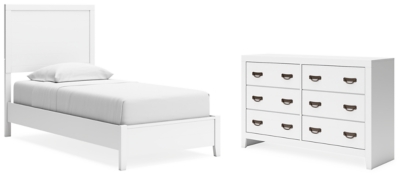 Binterglen Twin Panel Bed with Dresser, White