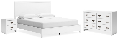 Binterglen California King Panel Bed with Dresser and Nightstand, White