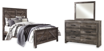 Wynnlow Queen Crossbuck Panel Bed with Mirrored Dresser, Gray, large