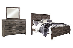 Wynnlow King Crossbuck Panel Bed with Mirrored Dresser, Gray, large