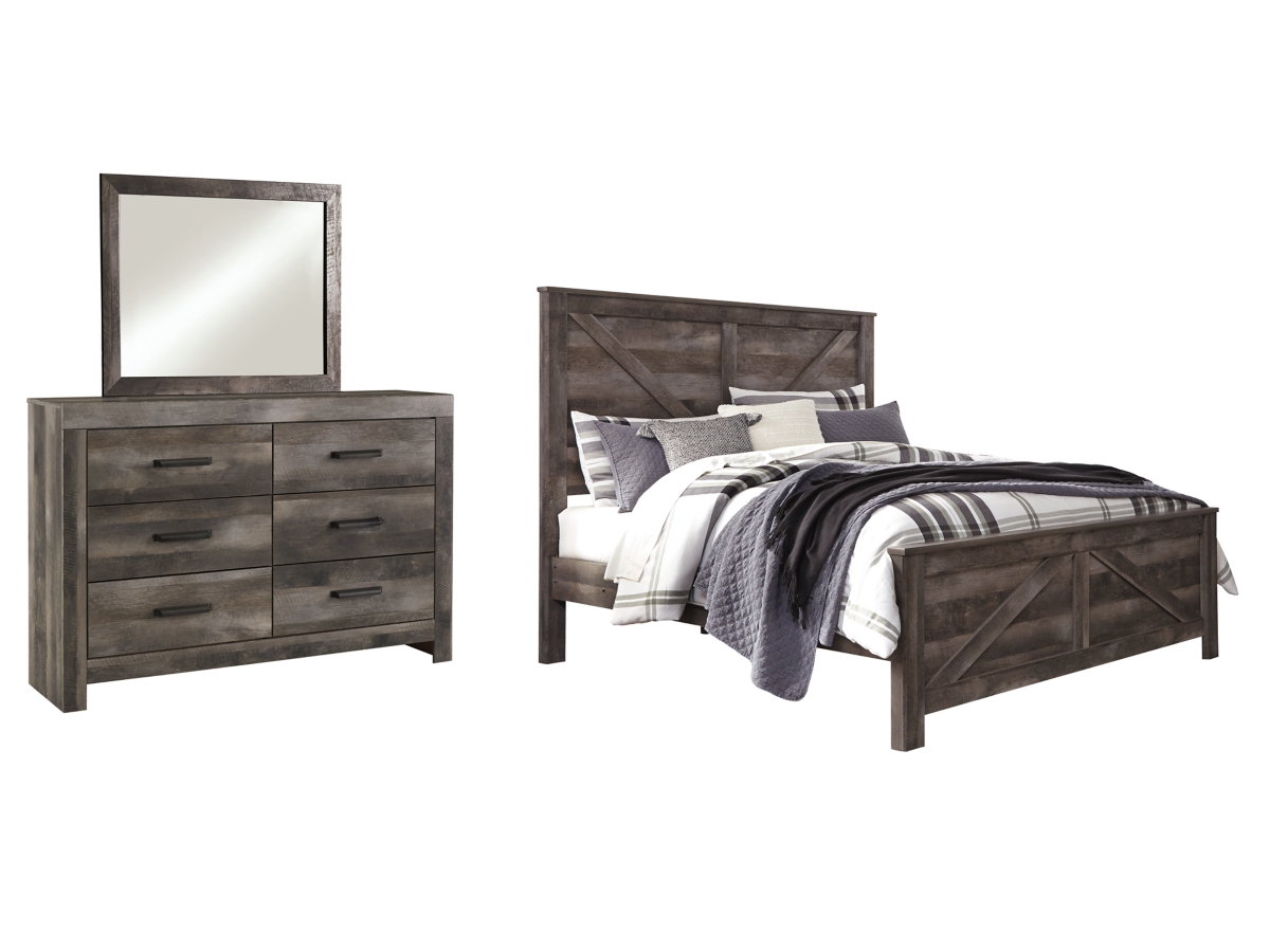 Wynnlow King Crossbuck Panel Bed with Mirrored Dresser | Ashley