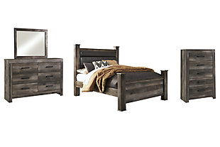 Wynnlow Queen Poster Bed with Mirrored Dresser and Chest, Gray, large