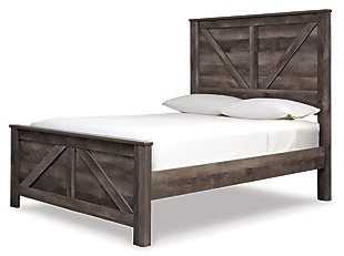 The Wynnlow queen crossbuck panel bed is sure to win your heart with its daring designer take on modern rustic. The bed’s crisp, clean and minimalist-chic profile is enriched with a striking replicated oak grain with thick plank styling and a weathered gray finish for that much more authentic character. Mattress and foundation/box spring available, sold separately.Includes headboard, footboard and rails | Made of engineered wood (MDF/particleboard) and decorative laminate | Rustic gray planked replicated oak grain with authentic touch | Foundation/box spring required, sold separately | Mattress available, sold separately | Assembly required | Estimated Assembly Time: 10 Minutes