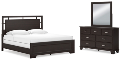 APG-B441B8-5P Covetown King Panel Bed with Mirrored Dresser, Dar sku APG-B441B8-5P