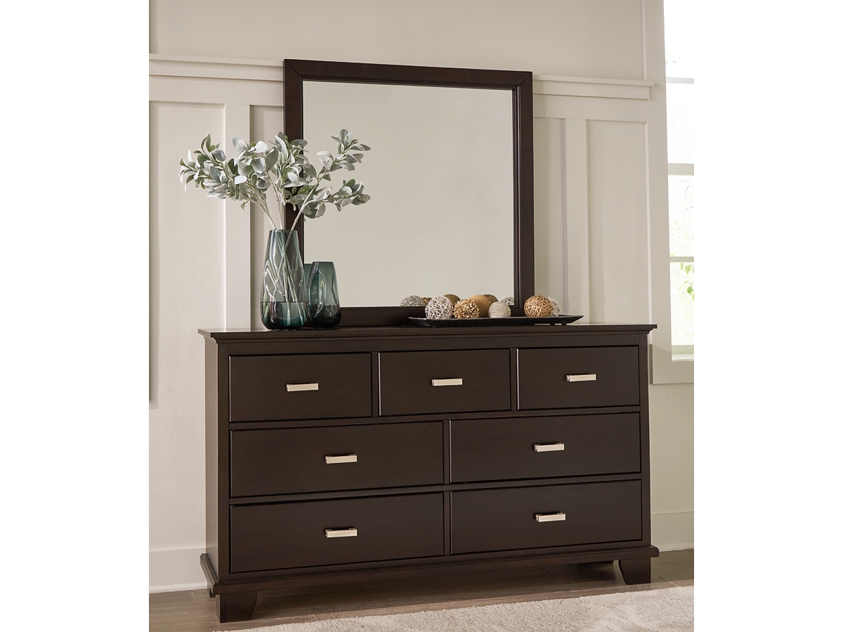 black bed brown dresser Kaia 4 Drawers Dresser, Superior Top Black Pine Multicolor Brown Bedroom Modern Walnut Particle Board Particle Board main image 1