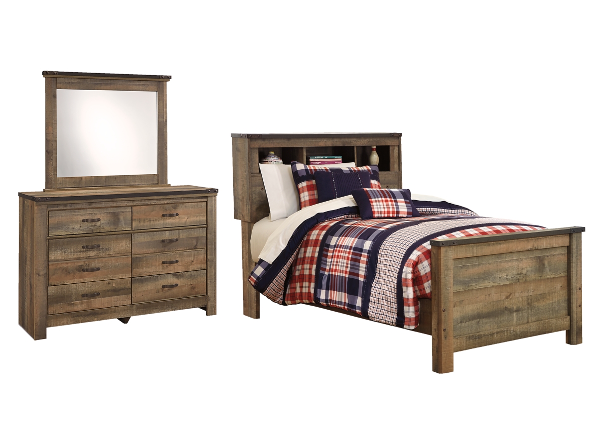 Trinell Twin Bookcase Bed with Mirrored Dresser Ashley