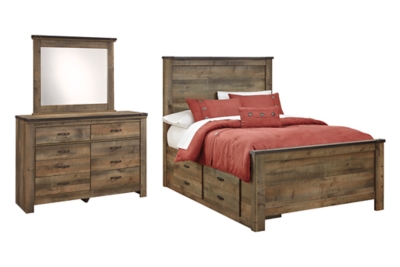 Trinell Full Panel Bed with 2 Storage Drawers with Mirrored Dresser - Thumbnail 5