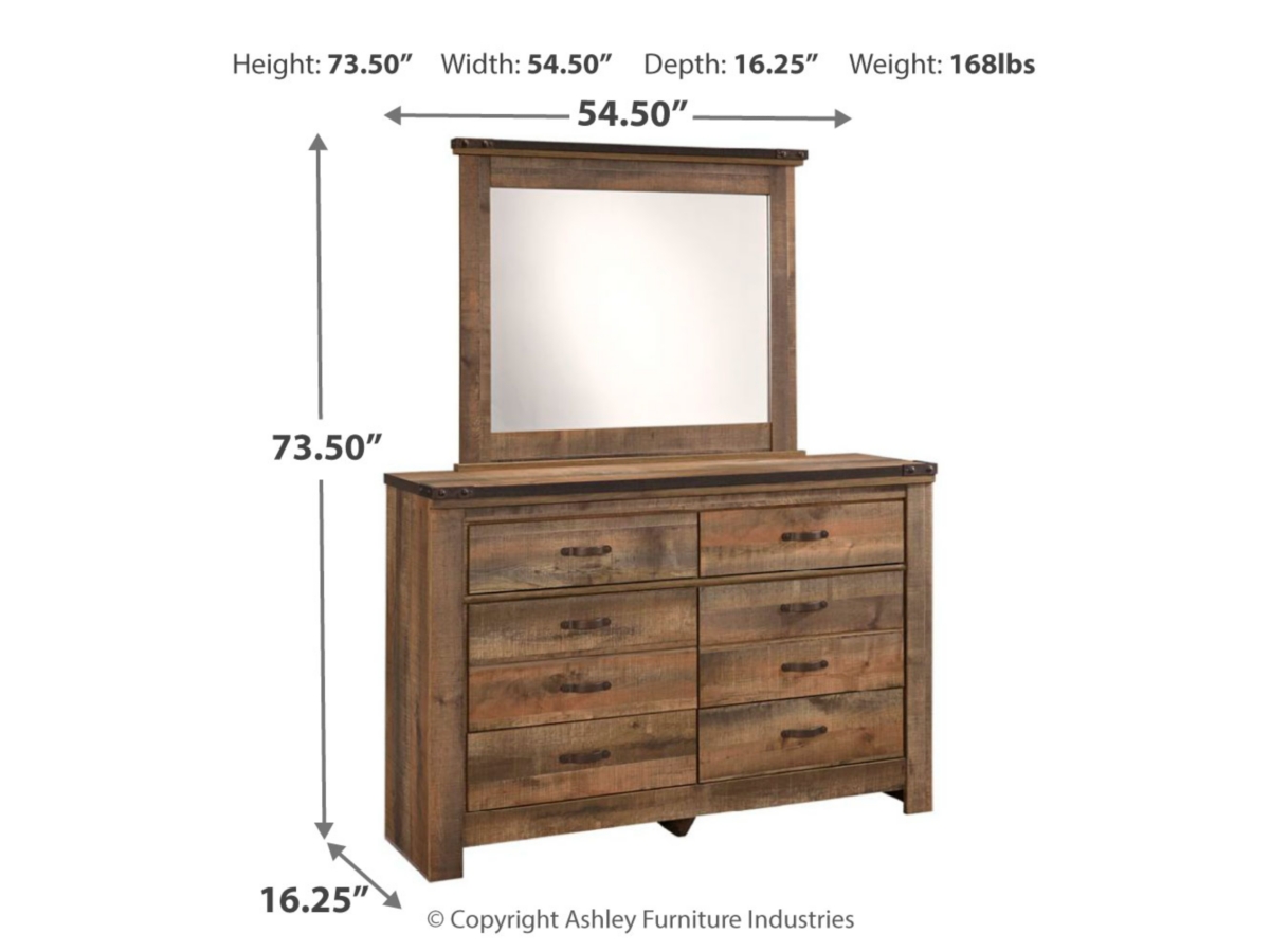 Trinell Twin Panel Bed with 1 Storage Drawer with Mirrored Dresser Ashley
