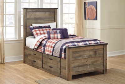 Trinell Twin Panel Bed with 2 Storage Drawers, Brown, large