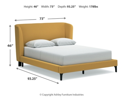 Maloken Queen Upholstered Bed with Roll Slats, Mustard, large
