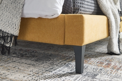 Maloken California King Upholstered Bed with Roll Slats, Mustard, large