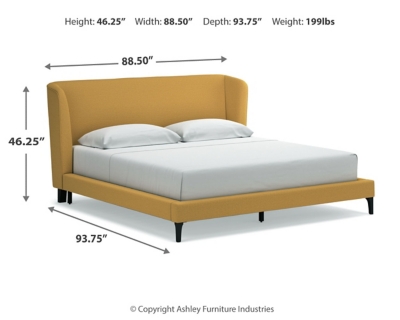Maloken King Upholstered Bed with Roll Slats, Mustard, large