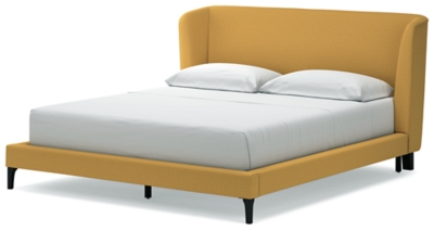 Maloken California King Upholstered Bed with Roll Slats, Mustard, large