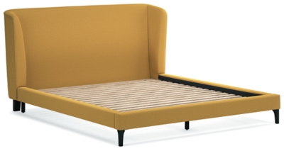Maloken California King Upholstered Bed with Roll Slats, Mustard, large