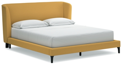Maloken California King Upholstered Bed with Roll Slats, Mustard, large
