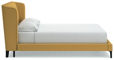 Maloken California King Upholstered Bed with Roll Slats, Mustard, large