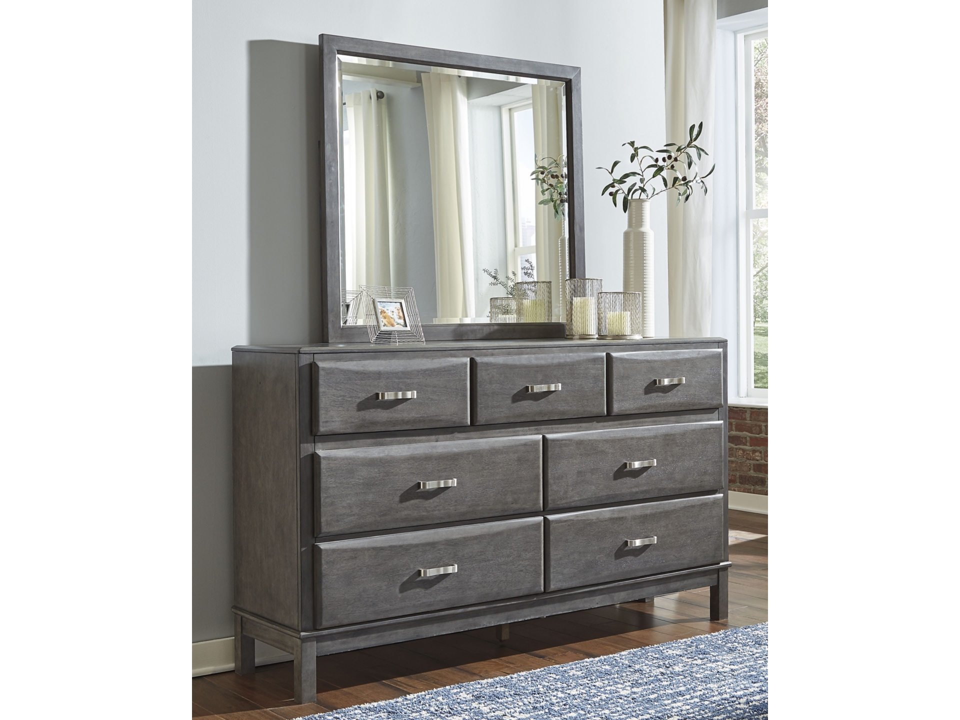 Image 1 of Caitbrook Queen Storage Bed with 8 Storage Drawers with Mirrored Dresser, Chest 