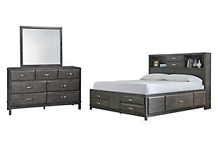 Caitbrook California King Storage Bed with 8 Storage Drawers with Mirrored Dresser, Gray, large