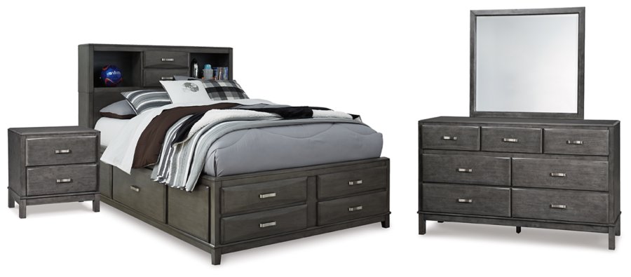 Cama con almacenaje, cómoda, espejo y mesita de noche Caitbrook - image 1