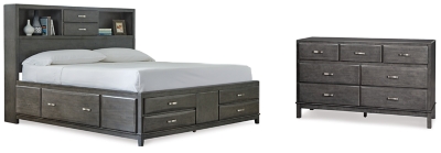 Caitbrook Queen Storage Bed with 8 Storage Drawers with Dresser, Gray, large