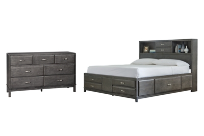 Caitbrook California King Storage Bed with 8 Storage Drawers with Dresser, Gray, large