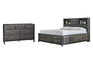 Caitbrook California King Storage Bed with 8 Storage Drawers with Dresser, Gray, large