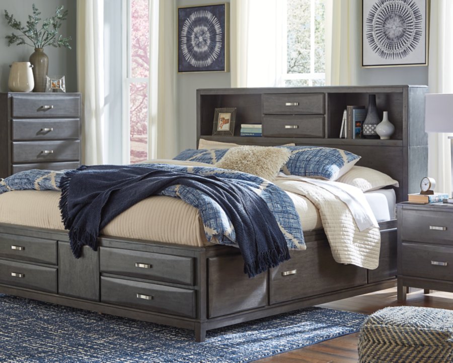 Cama de almacenamiento King, cómoda y 2 mesitas de noche Caitbrook - image 9