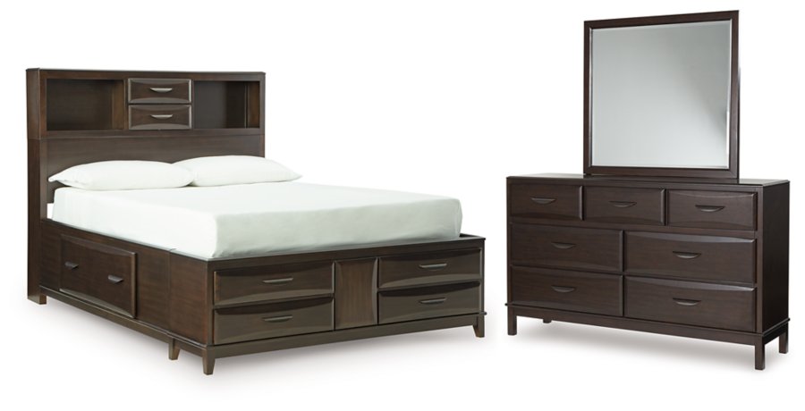 Cama Vanmore con almacenamiento, cómoda y espejo - image 1