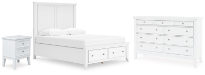 Trulani Queen Panel Storage Bed with Dresser and Nightstand, White, large