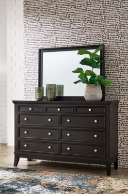 Bambori 9 Drawer Dresser and Mirror, Dark Brown