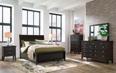 Bambori Queen Sleigh Bed, Dark Brown, large