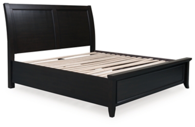 Bambori Queen Sleigh Bed, Dark Brown, grid