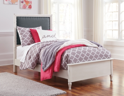 Faelene Twin Upholstered Bed, Chipped White, large