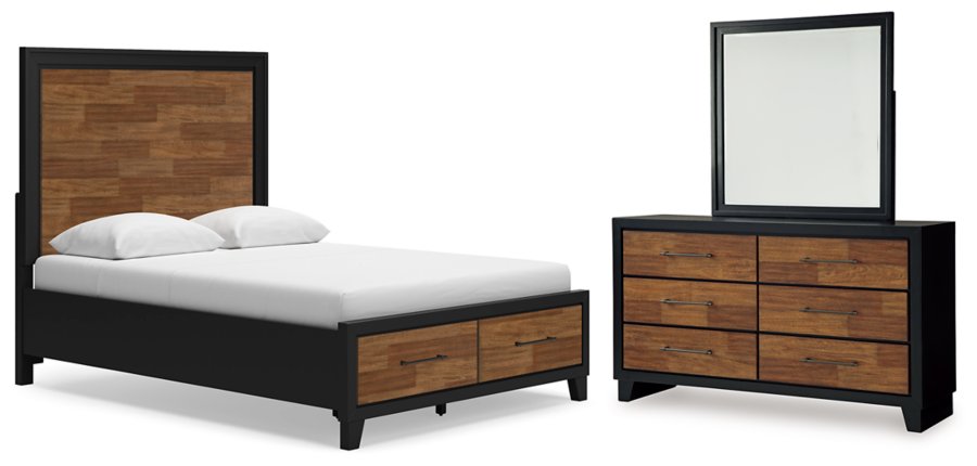 Cama con almacenamiento de panel Kraeburn Queen, tocador y espejo - image 1