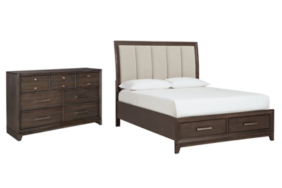 Brueban Queen Panel Bed with 2 Storage Drawers with Dresser