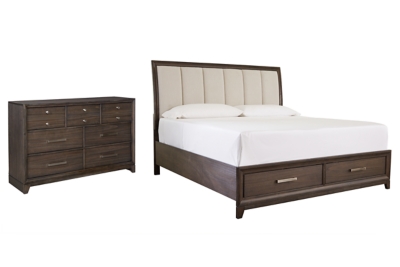 Brueban King Panel Bed with 2 Storage Drawers with Dresser