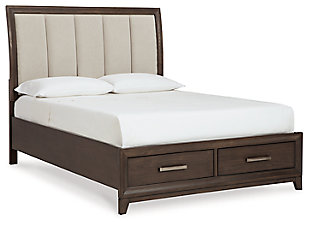 Brueban Queen Panel Bed with 2 Storage Drawers, Rich Brown/Gray, large