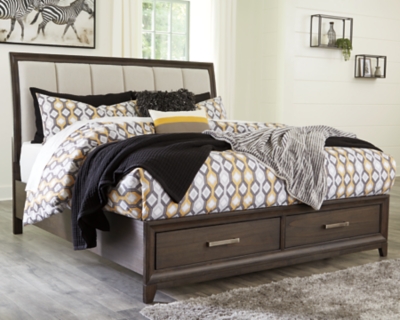 Brueban Queen Panel Bed with 2 Storage Drawers, Rich Brown/Gray, large