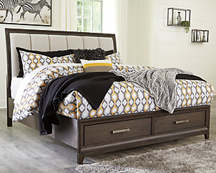Brueban Queen Panel Bed with 2 Storage Drawers, Rich Brown/Gray, rollover