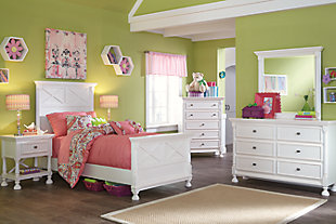 Let your country fresh style shine through with the crisp and cheerful Kaslyn twin panel bed. Clean lines are enhanced with refined details such as classic half-round pilasters. High profile is quite stately. Mattress available, sold separately.Made of wood and engineered wood | Footboard with turned bun feet | Assembly required | Estimated Assembly Time: 85 Minutes