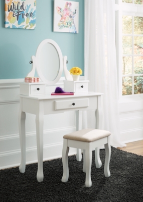 Kaslyn Vanity And Mirror With Stool Ashley Furniture Homestore