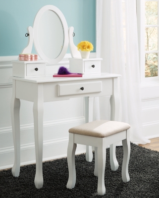 Kaslyn Vanity and Mirror with Stool, , large