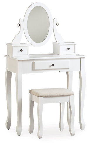 Kaslyn Vanity and Mirror with Stool, , large