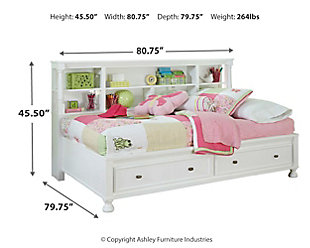 Kaslyn Twin Bookcase Bed, White, large