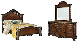 North Shore California King Panel Bed with Mirrored Dresser, Dark Brown, large