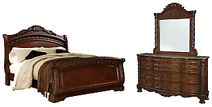 North Shore California King Sleigh Bed with Mirrored Dresser, Dark Brown, large