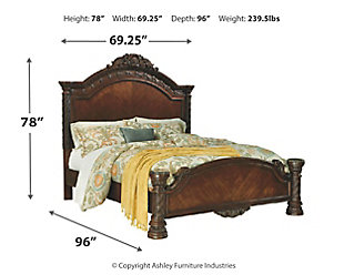 Inspired by the grandeur and grace of Old World traditional style, the North Shore panel bed is nothing short of stunning. A choice blend of materials is accented by detailed ornamental appliques. -scale decorative pilasters make a grand stance. Mattress and foundation/box spring sold separately.Made of veneers, wood, engineered wood, cast resin and marble parquetry | Includes headboard, footboard and rails | Footboard with marble parquetry panel caps | Assembly required | Foundation/box spring required, sold separately | Mattress available, sold separately | Estimated Assembly Time: 10 Minutes