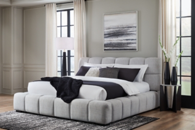 Jesstean King Upholstered Bed, Light Gray, rollover